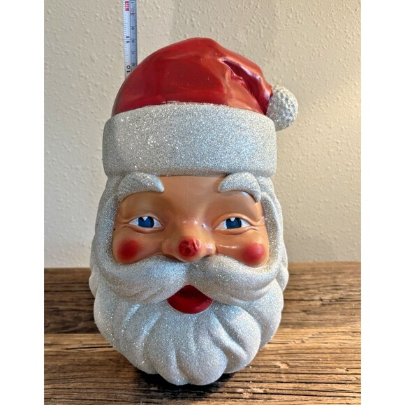 Vintage Blow Mold Christmas Santa Claus Head Glitter Used Nose Not Perfect - Picture 12 of 15